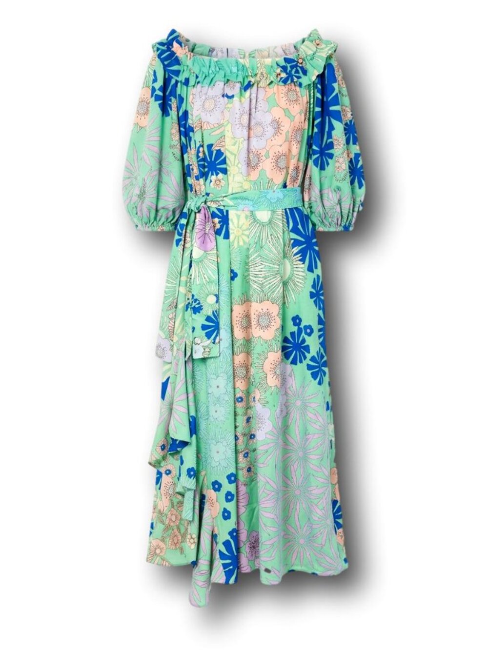 NWT Anthropologie Oopscool Green Floral Off Shoulder Maxi Dress Size S